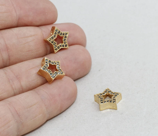 13mm Shiny Gold Star, Micro Pave Star Charms, Cubic ZRCN198