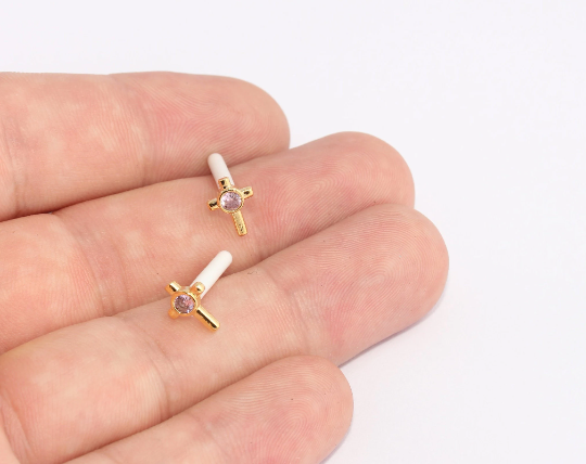 Cross Earrings, CZ Cross Stud