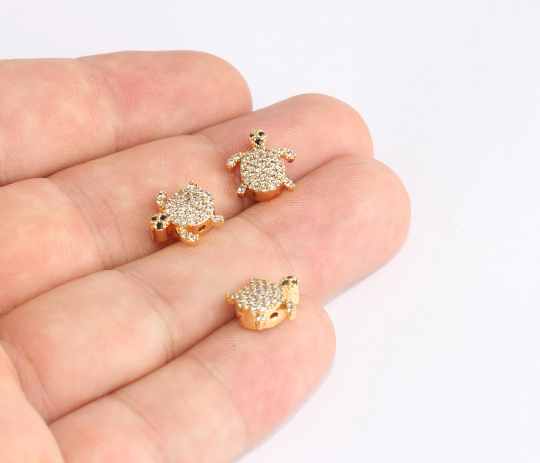 11mm 24k Shiny Gold Charms, Tortoise Charm, Micro Pave SLM727