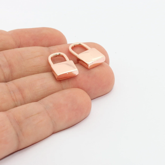 Ciondoli a forma di lucchetto in oro rosa da 11x17 mm, mini ciondoli a forma di lucchetto, MTE1277