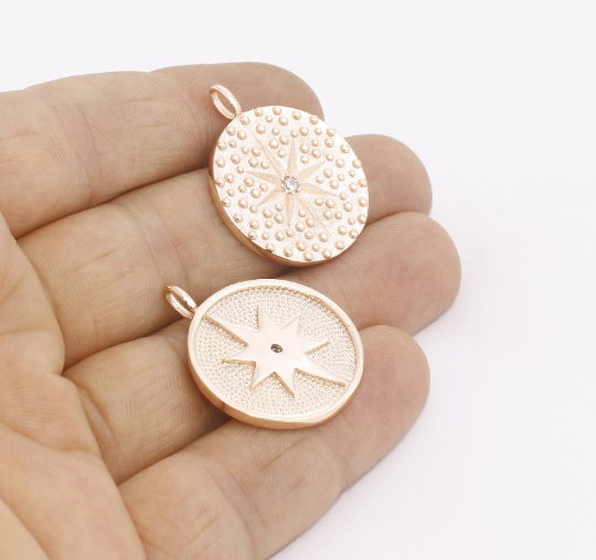 Ciondolo Stella Polare in Oro Rosa 25x31 mm, Stella Polare Micro Pavé, ZRCN689