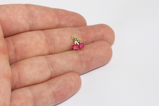8,5x10mm 24k Shiny Gold Cherry Beads, CZ Cherry Charms, MLS1027