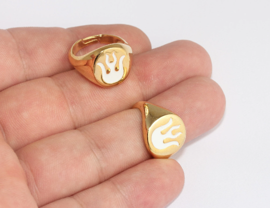 17-18mm 24k Shiny Gold Rings, Fire Ring, Gold Flame, Gold MLS1085