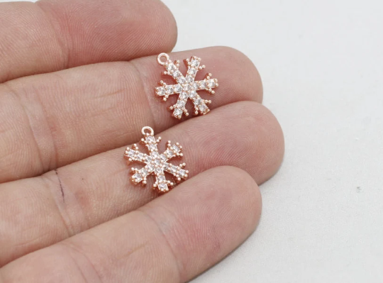 15mm Rose Gold Snowflake Charms, CZ Charms, Micro ZRCN249