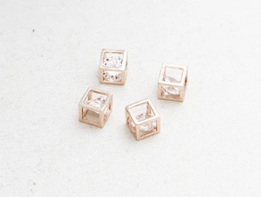 Cubo aperto in oro rosa da 8 mm, ciondolo a cubo, cubo aperto ROSE207