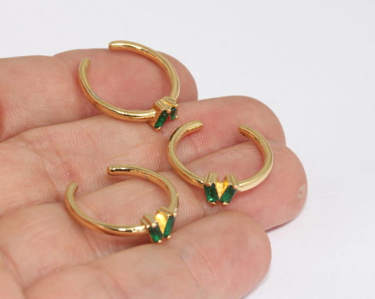 16-17mm 24k Shiny Gold Baguette Rings, Micro Pave MLS145