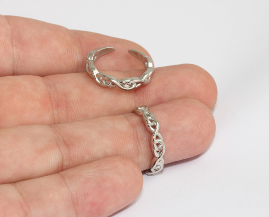 16-17mm Rhodium Plated Chain Rings, Adjustable , Plated MLS598