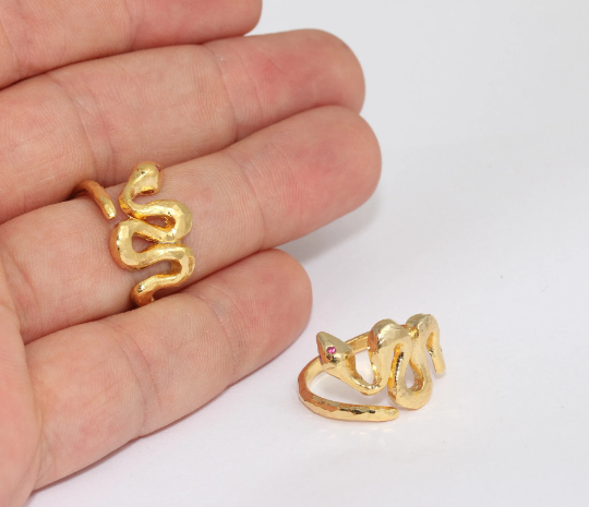 18-19mm 24k Shiny Gold Plated Snake Rings, Adjustable BRT861