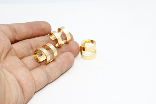 16-17mm 24k Shiny Gold Ring Setting, Flat Band Adjustable, BRT296-1