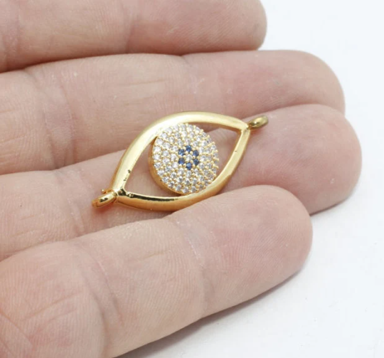 15x32mm 22k Shiny Gold Evil Eye, Micro Pave Evil Eye, ZRCN290