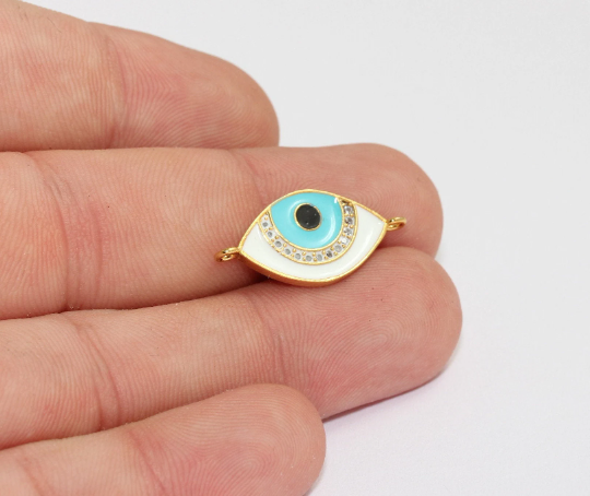 12x26mm 22k Shiny Gold Evil Eye, Micro Pave Evil Eye, MLS121