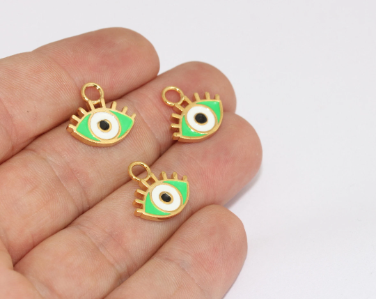14x15mm 24k Shiny Gold Evil Eye Charms, Enamel Evil, BRT266
