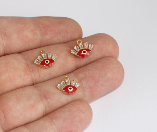 10x13mm 24 ayar Parlak Altın Nazar Boncuğu, Mikro Döşeme Nazar Boncuğu, MLS1104
