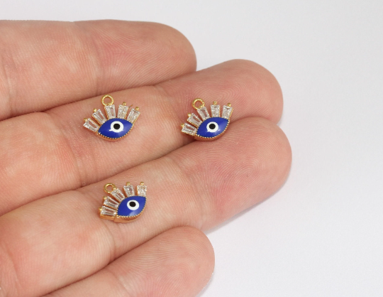 10x13mm 24k Shiny Gold Evil Eye, Micro Pave Evil Eye, MLS1100