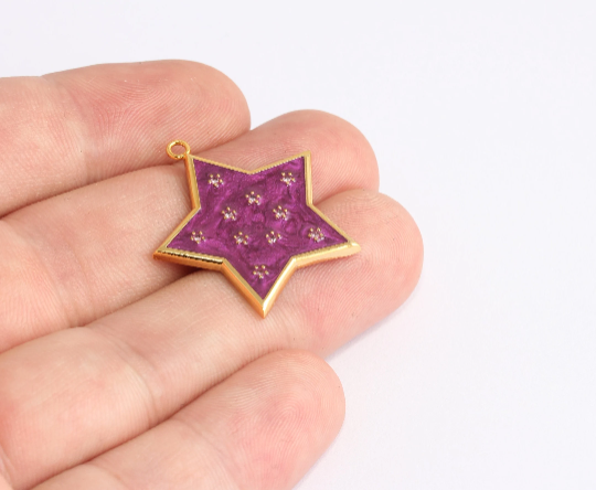 27x29mm 24k Shiny Gold Star Pendant, Micro Pave Star Gold XP36
