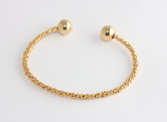 60mm 24k Shiny Gold Wire Bracelet, Open, Bracelet, BXB366