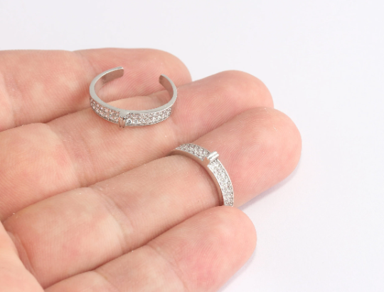 16-17mm Rhodium Plated Rings, Micro Pave Dainty Rings, XP308