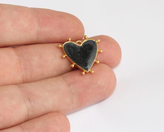21mm 24k Shiny Gold Heart Charms, Love Necklace, Black, MLS851