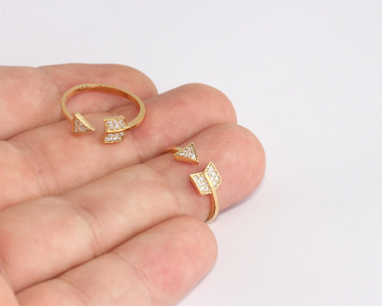 16-17mm 24k Shiny Gold Ring, Micro Pave Arrow Open Rings, XP178