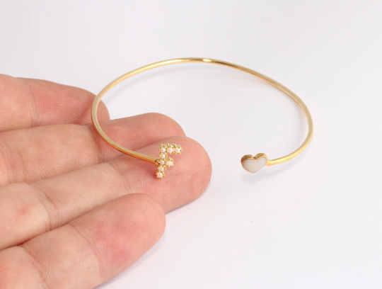 24k Shiny Gold Initial Bracelet Heart Bracelet Bangle Gold CHK91