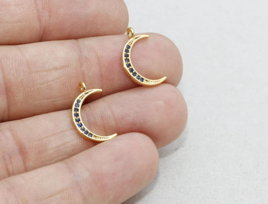 10x16mm 22 ayar Parlak Altın Ay, Mikro Döşeme Ay Takıları, ZRCN176