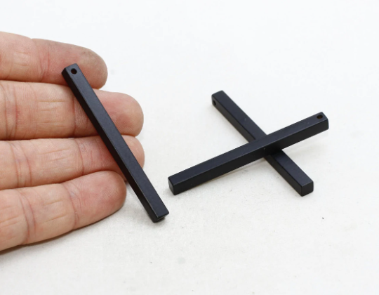 Barra placcata nera 5x60 mm, barra lunga, collana a barra, ciondolo a barra, ciondoli personalizzati, barra con targhetta, ciondolo placcato nero, ETS120