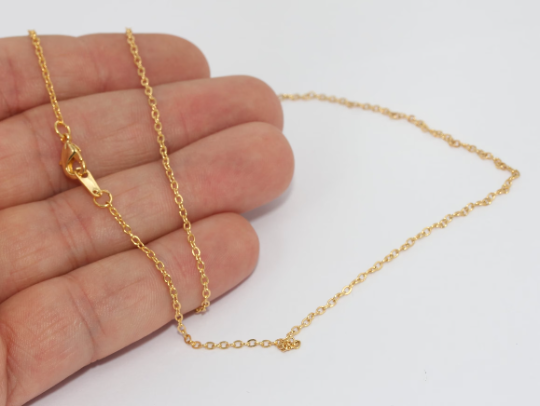 19" 24k Shiny Gold Necklace, Gold Tiny Chain, Finished Necklace, CHK365