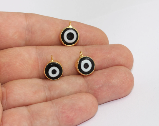 11x14mm 24k Shiny Gold Evil Eye Beads, Black Evil Eye , MLS247