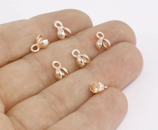 Terminali a cricchetto in oro rosa da 10 mm, estremità a cordoncino, perlina a conchiglia, ROSE671