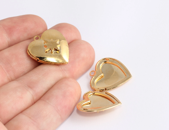 23x25mm 24k Shiny Gold Heart Locket Pendant, Heart ,Gold XP46