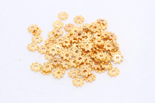 5mm 24k Shiny Gold Plated Spacer Beads, Tiny Snowflake , BRT38