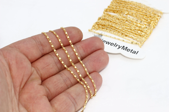 1,8mm 24k Shiny Gold Curb Chains, Soldered , Tiny curb Chain, Link Chains,           BXB86
