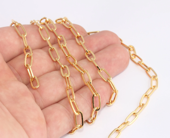 Catena a maglie ovali intrecciate in oro lucido 24k 5x11 mm, CHK656-1