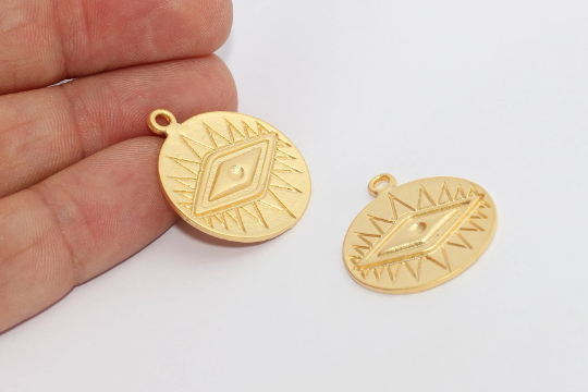 24x28mm 24k Matt Gold Evil Eye, Eye Necklace, Evil Eye MTE768