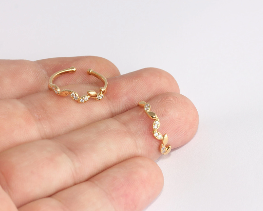 16-17mm 24k Shiny Gold Rings, Micro Pave Branch Rings, XP192