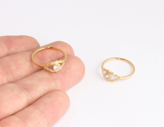 18mm 24k Shiny Gold Eye Ring, Micro Pave White Stone, BRT706