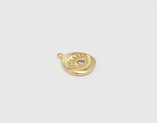 14x18mm 24k Shiny Gold Eye Pendant, Pave Necklace, ZRCN353