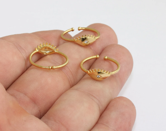 18-19mm 24k Shiny Gold Plated Evil Eye Ring, White Stone Eye Rings, MLS172