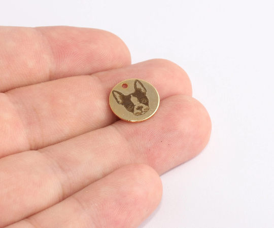 14 mm 24 Ayar Parlak Altın Madeni Paralar, Kazınmış Köpek Madeni Paraları, Fransız ETS111