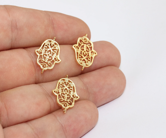14x25mm 24 ayar Parlak Altın Hamsa Charms, Fatima Eli MLS259
