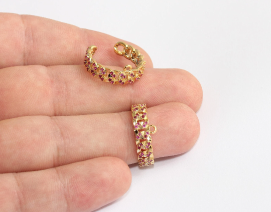 16-17mm 24k Shiny Gold Chain Rings, Micro Pave Chain Ring, MLS689