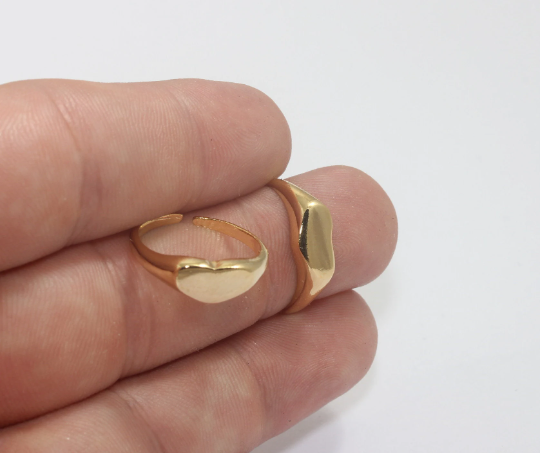 17-18mm 24k Shiny Gold Heart Ring, Nameplate Ring, Gold MLS210