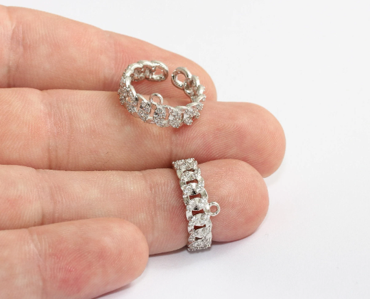 16-17mm Rhodium Plated Chain Rings, Micro Pave Chain , MLS660