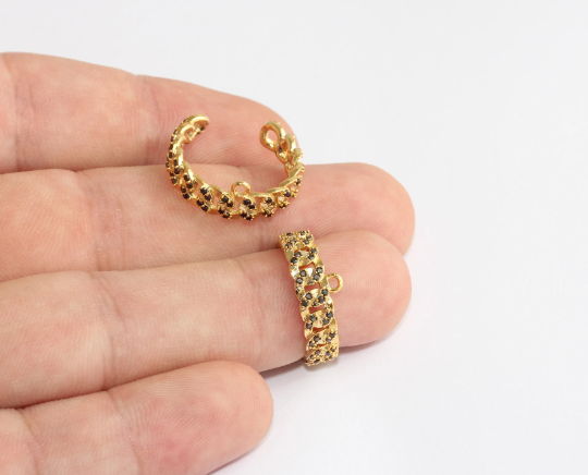 16-17mm 24k Shiny Gold Chain Rings, Micro Pave Chain , MLS691