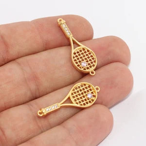 11x30mm 24k Shiny Gold ,Charm, Tennis Racket Pendant, ZRCN788