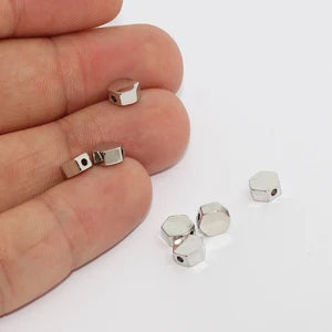 6mm Rhodium Plated Hexagon Beads, Hexagon, Spacer , MTE772