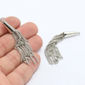 60mm Rhodium Plated Chain Tassels, Silver Tassels MTE1266