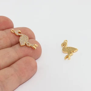 Ciondoli a forma di fenicottero in oro lucido 24k da 15x22 mm, fenicottero MTE1434