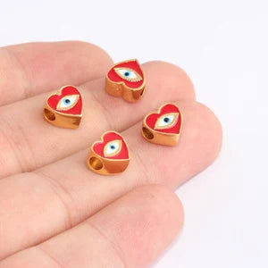 Ciondoli a forma di cuore in oro lucido 24k, 5x9 mm, cuore in smalto rosso SLM1044