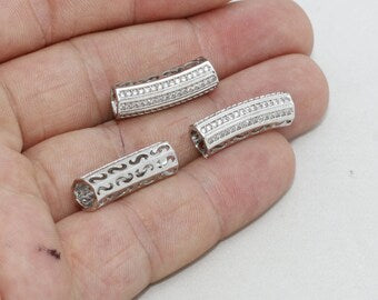 Tubi in rodio 7x22 mm, tubi curvi micro pavé, zrcn274 curvi